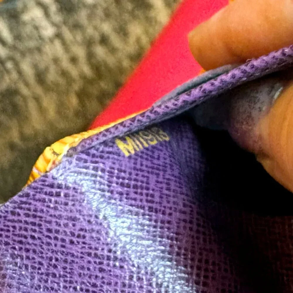 '93 Vintage LV Elise Compact Trifold Wallet in Yellow Epi + Purple Taiga Leather